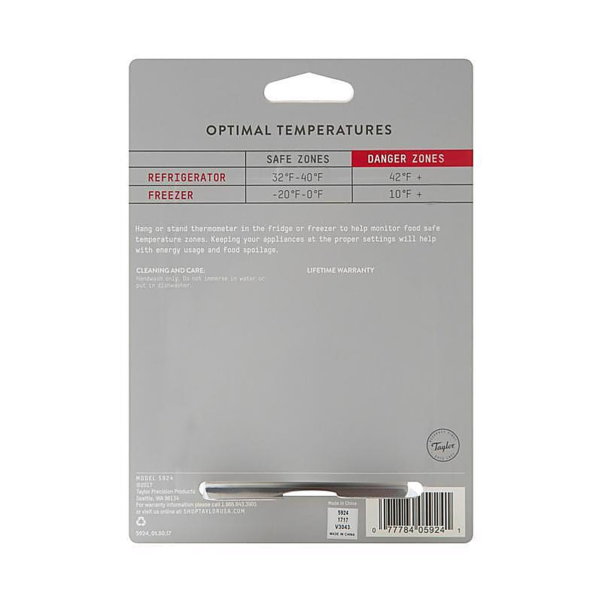 Taylor 5924 Instant Read Analog Freezer/Refrigerator Thermometer