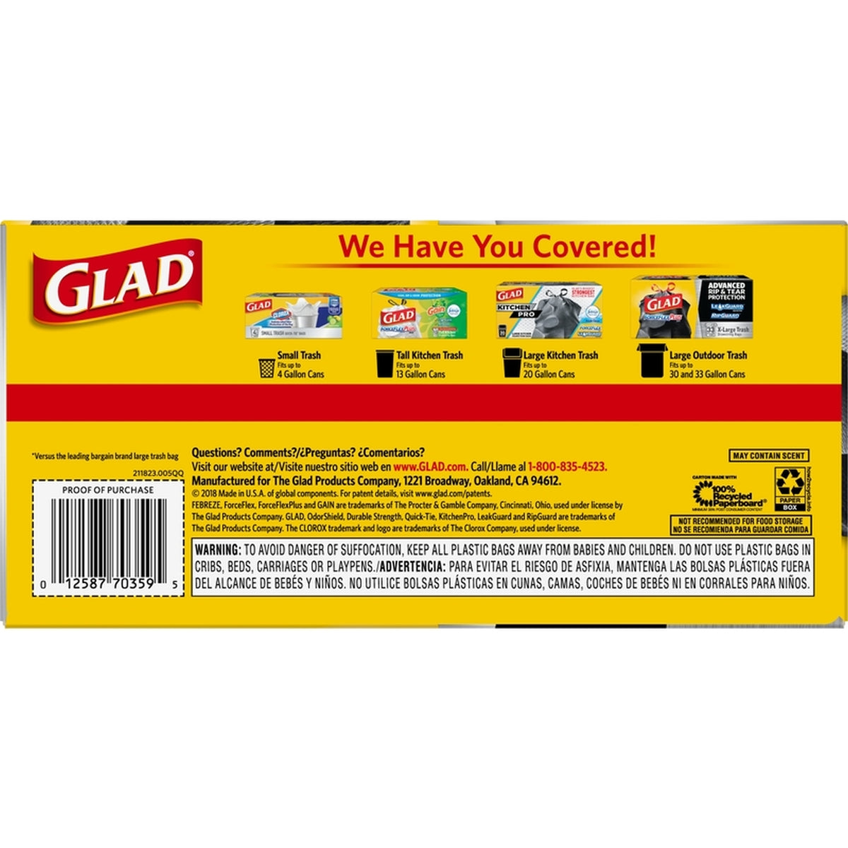 Glad 70359 ForceFlex Plus 30 gal. Trash Bags Drawstring 25/Pack