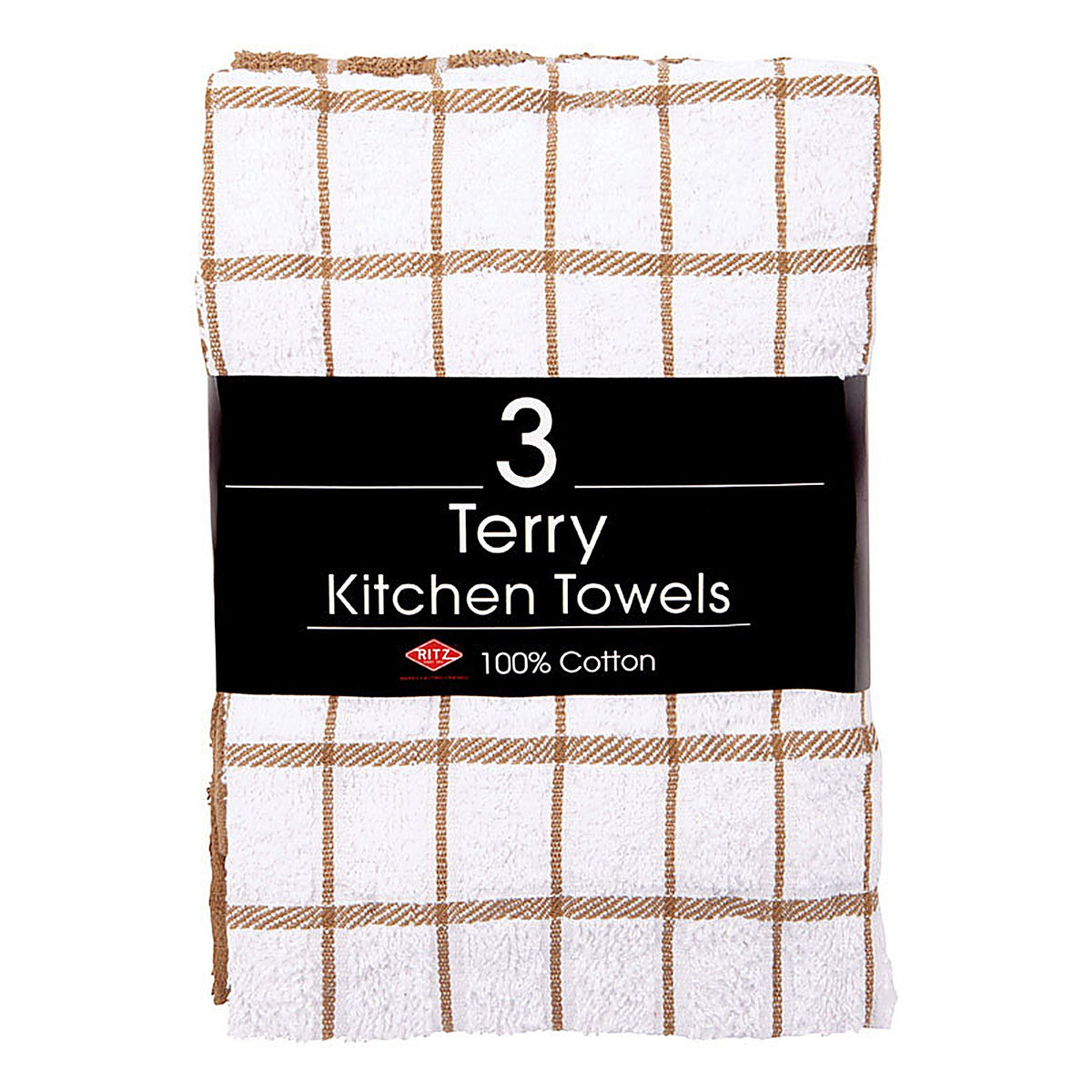 Ritz 82461 Mocha Cotton Check Kitchen Towel 3/Pack
