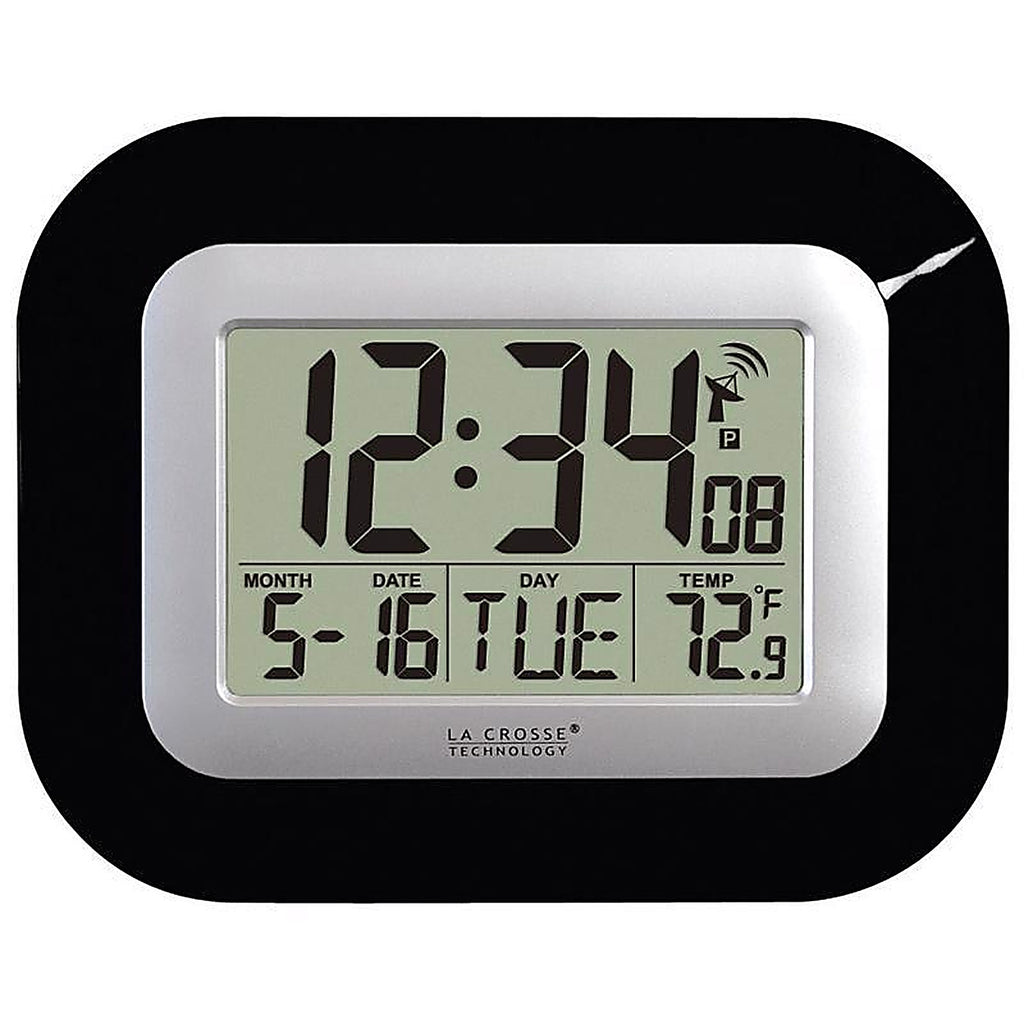 La Crosse Technology WT-8005U-B 9 in. L x 1-1/2 in. W Indoor Contemporary Digital Atomic Wall Clock Plastic