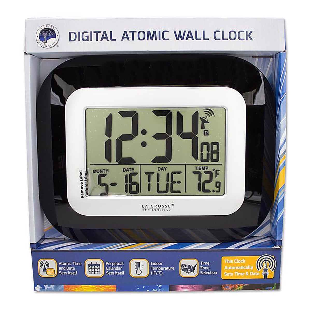 La Crosse Technology WT-8005U-B 9 in. L x 1-1/2 in. W Indoor Contemporary Digital Atomic Wall Clock Plastic