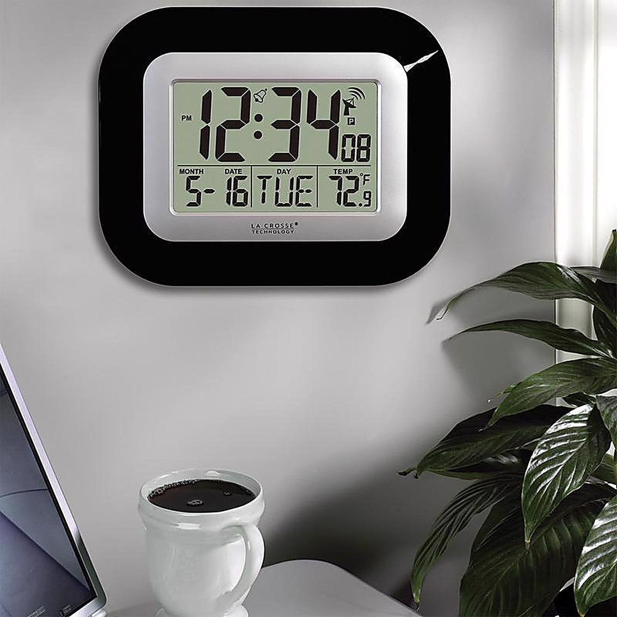 La Crosse Technology WT-8005U-B 9 in. L x 1-1/2 in. W Indoor Contemporary Digital Atomic Wall Clock Plastic
