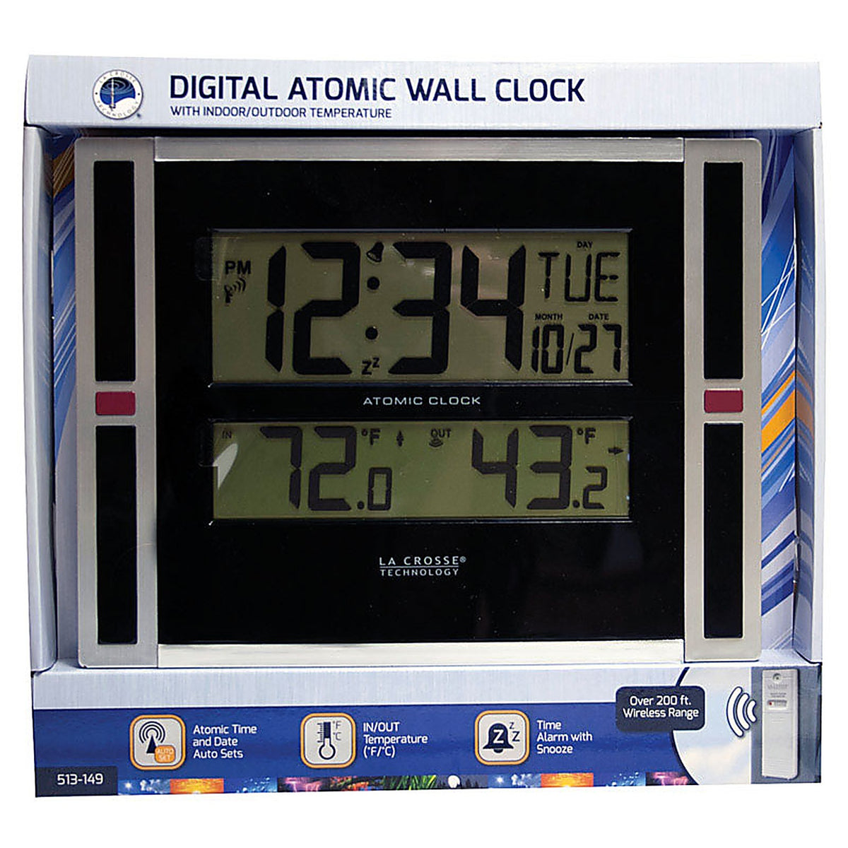 La Crosse Technology 513-149 11 in. L x 1-1/8 in. W Indoor Contemporary Digital Atomic Wall Clock Plastic