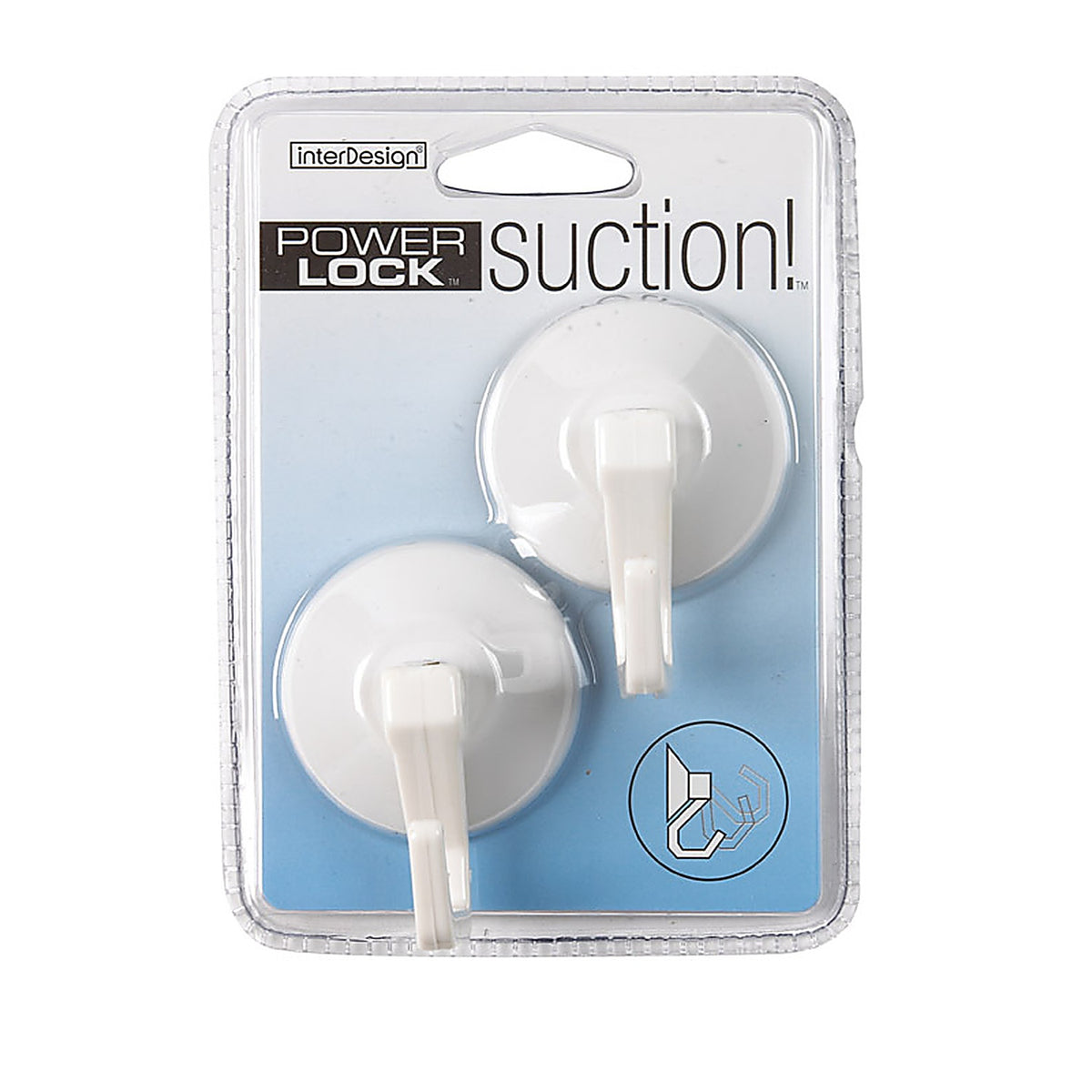 InterDesign 17601 2 in. L White Plastic Small and Medium Power Lock Suction! Hook 2 lb. capacity 2/Pack