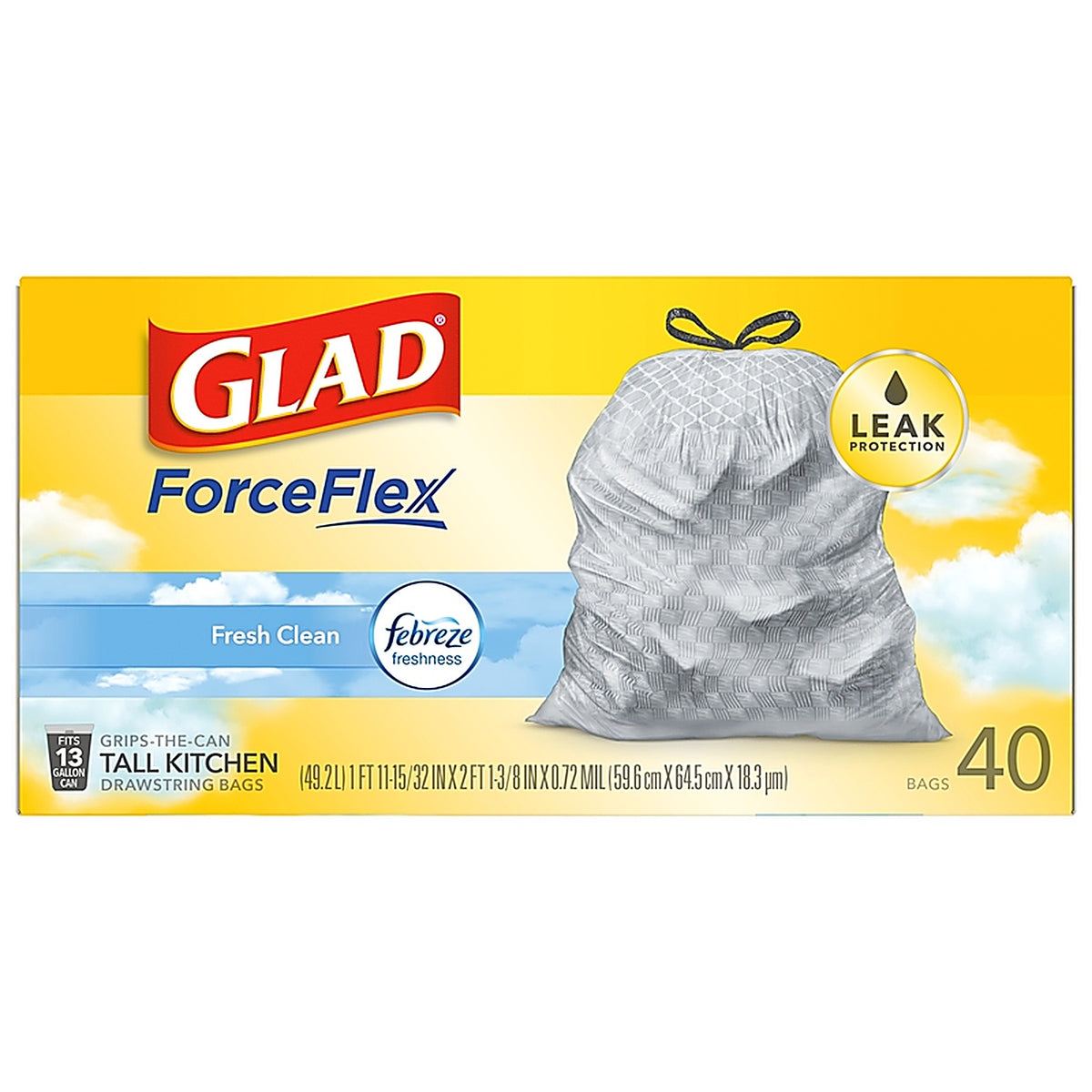 Glad 78361 ForceFlex 13 gal. Fresh Scent Tall Kitchen Bags Drawstring 40/Pack