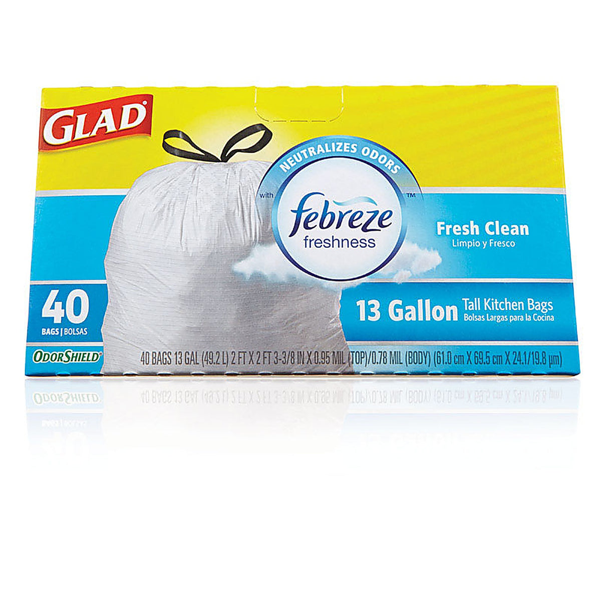 Glad 78361 ForceFlex 13 gal. Fresh Scent Tall Kitchen Bags Drawstring 40/Pack