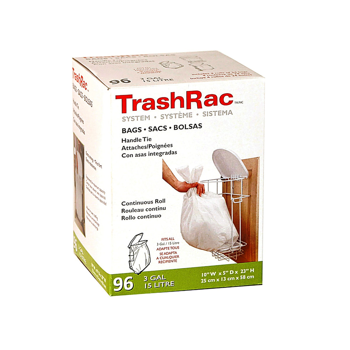 Sunbeam Trashrac 87096 3 gal. Trash Bags Handle Tie 96/Pack
