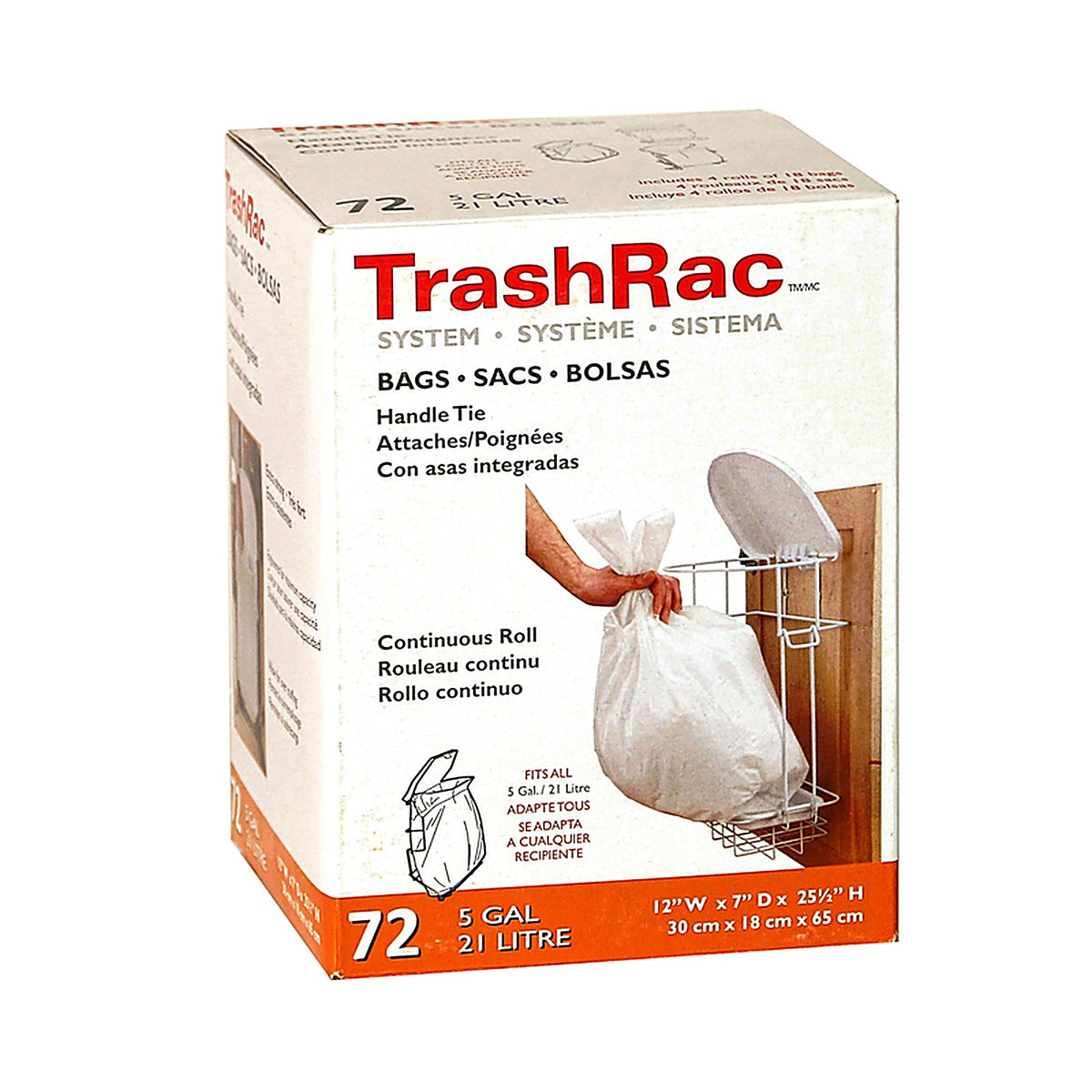 Sunbeam Trashrac 87072 5 gal. Trash Bags Handle Tie 72/Pack
