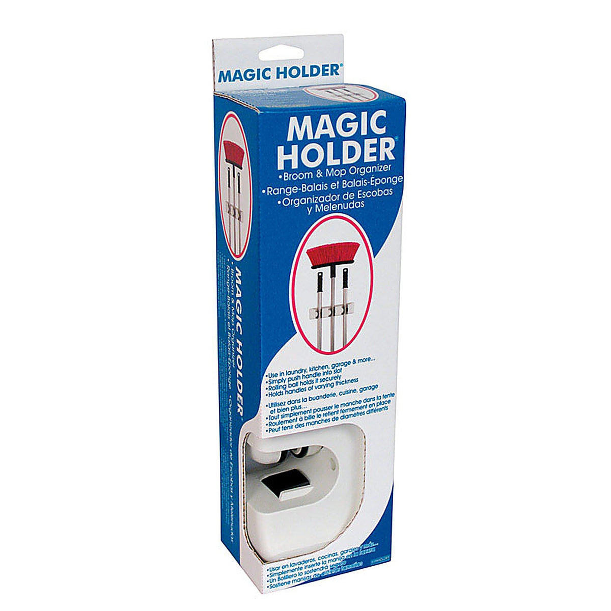 Evriholder MH3-W Magic Holder 3-9/32 in. H x 2-13/16 in. W x 12-9/16 in. L Plastic Broom/Mop Holder 1/Pack