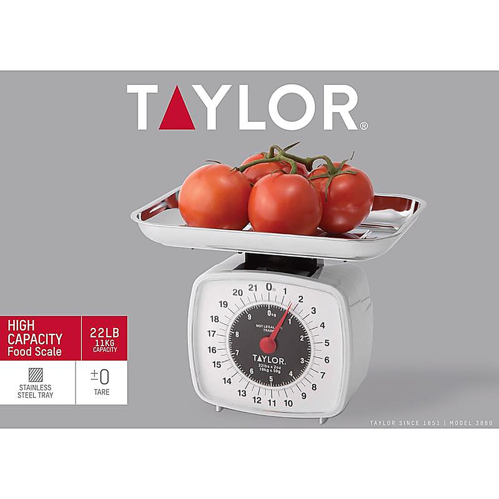 Taylor 38804016T White Analog Kitchen Scale 22 lb.