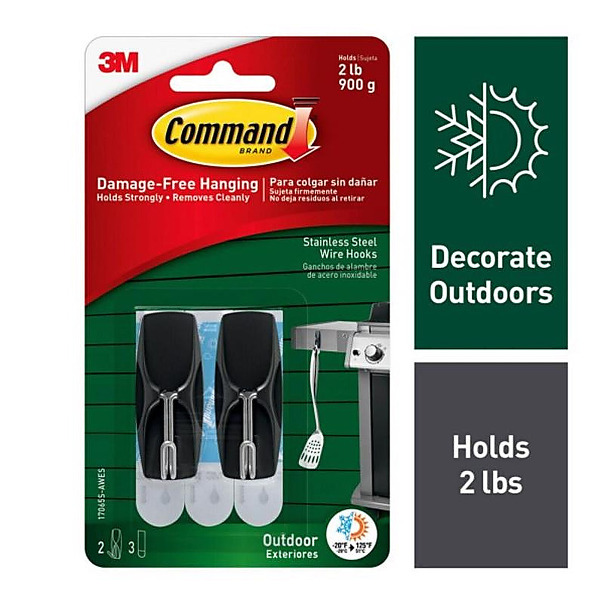 3M 17065S-AWES Medium Plastic Hook 2-1/6 in. L 2/Pack