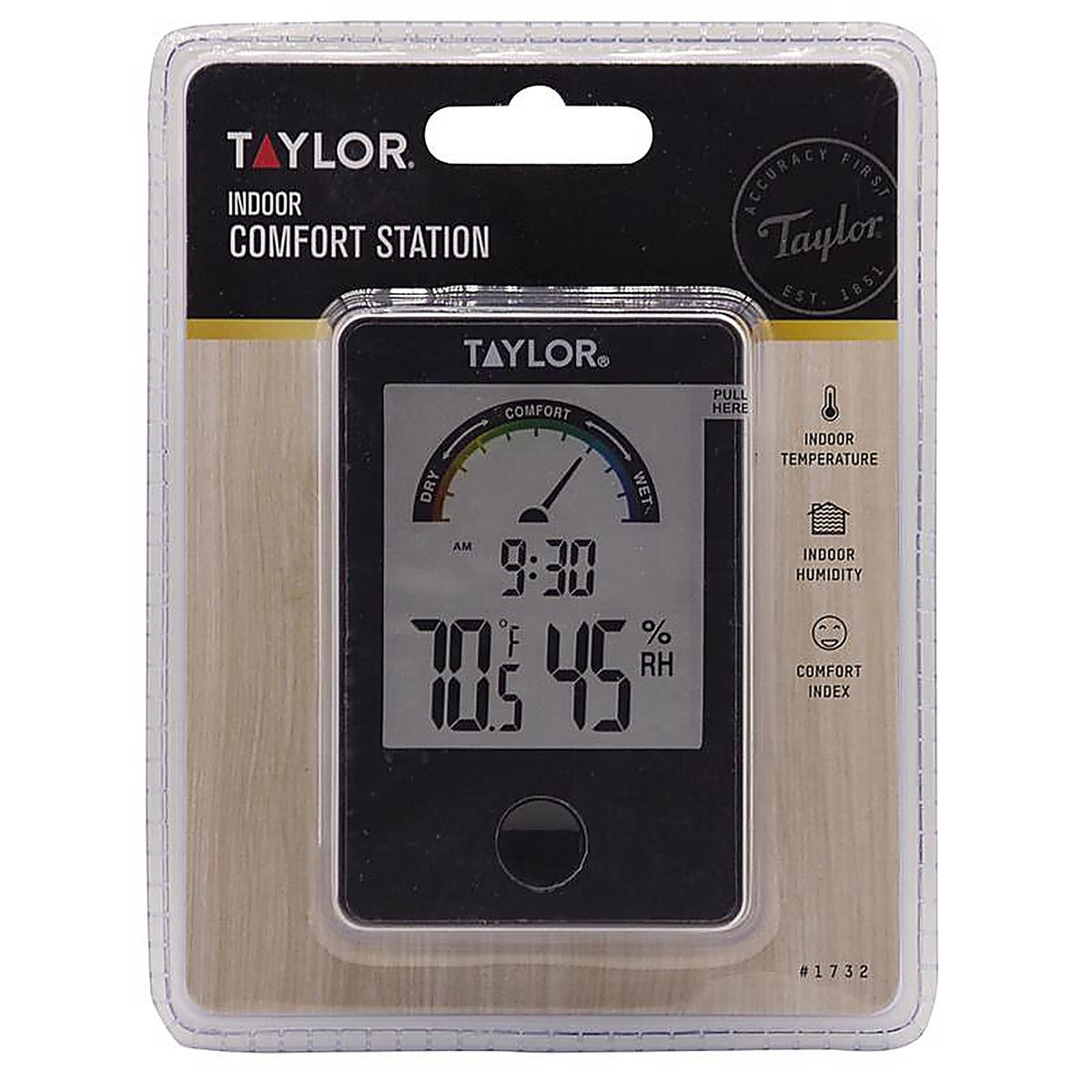 Taylor 1732 Comfort Level Hygrometer Digital Thermometer Plastic Black