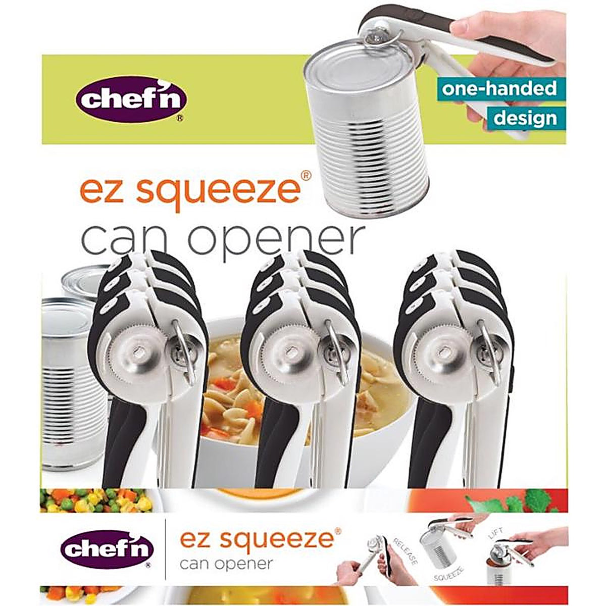 Chef'n 102-160-077 EZSqueeze Assorted Stainless Steel Manual Can Opener