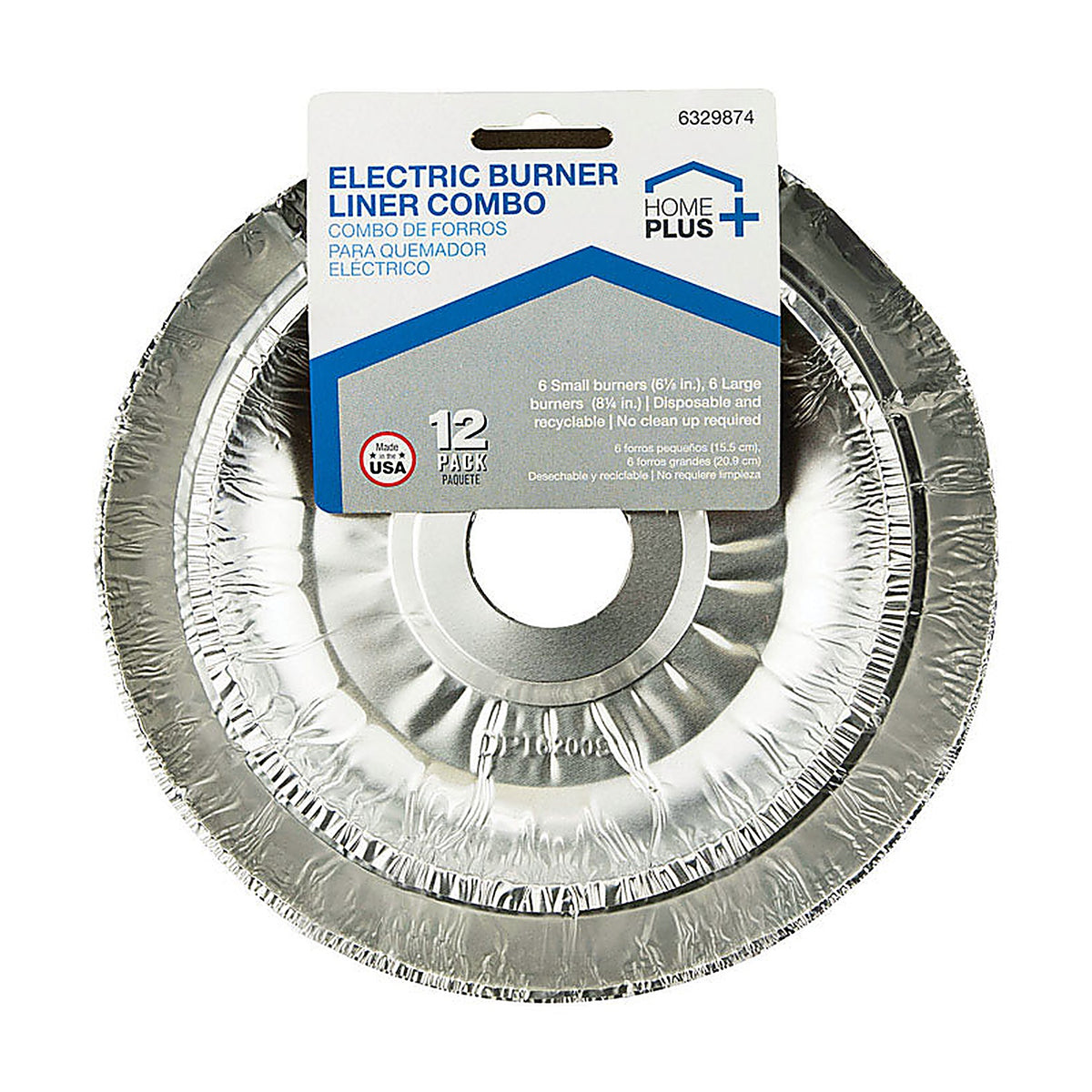 Home Plus D62120 Durable Foil Assorted in. W Electric Burner Liner Silver 12/Pack