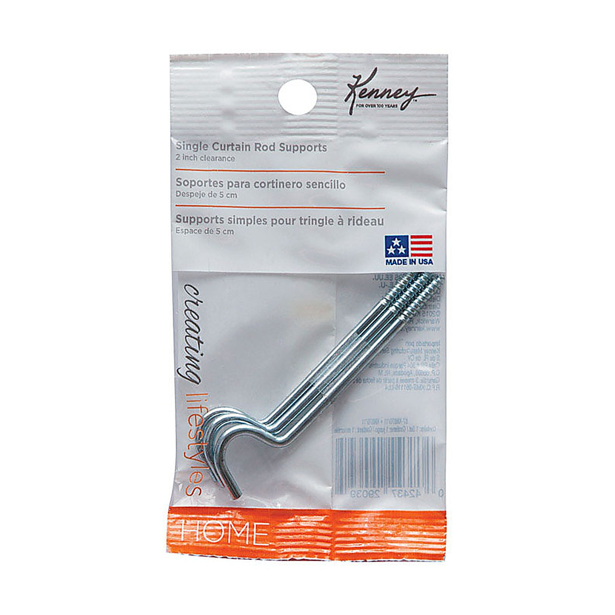 Kenney KN87011 Chrome Silver Curtain Rod Support Hook 2 in. L