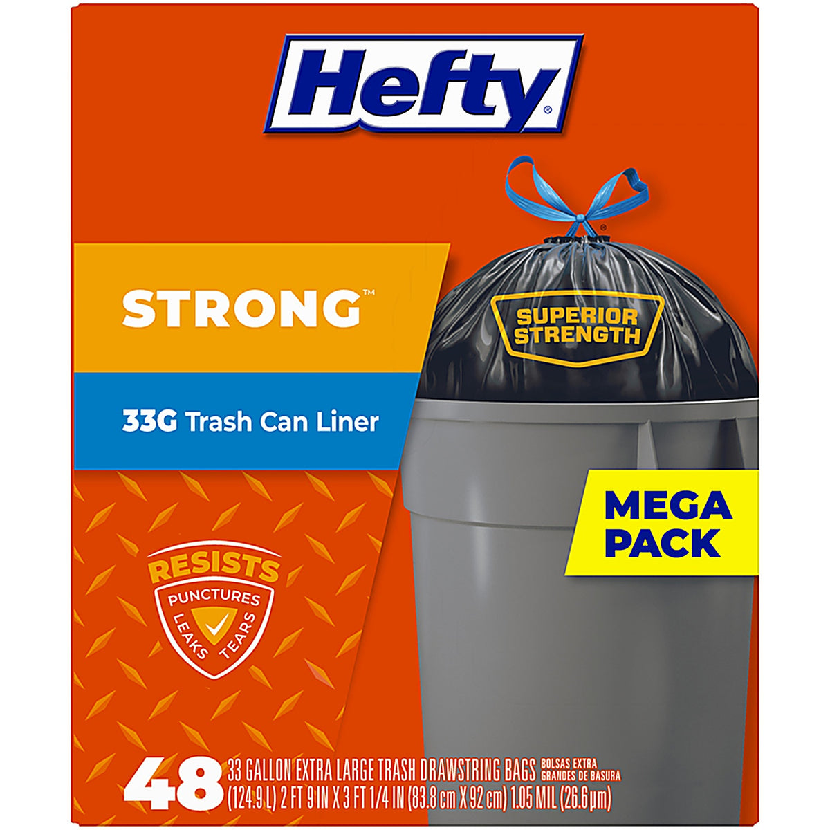 Hefty E86048 Extra Strong 33 gal. Trash Bags Drawstring 48/Pack