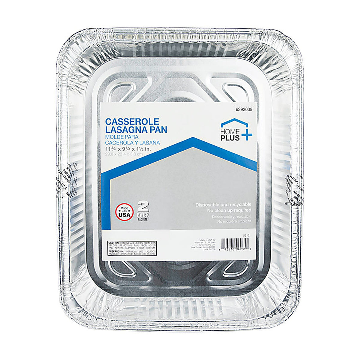 Home Plus D43020 Durable Foil 9-1/4 in. W x 11-3/4 in. L Casserole Pan Silver 2/Pack