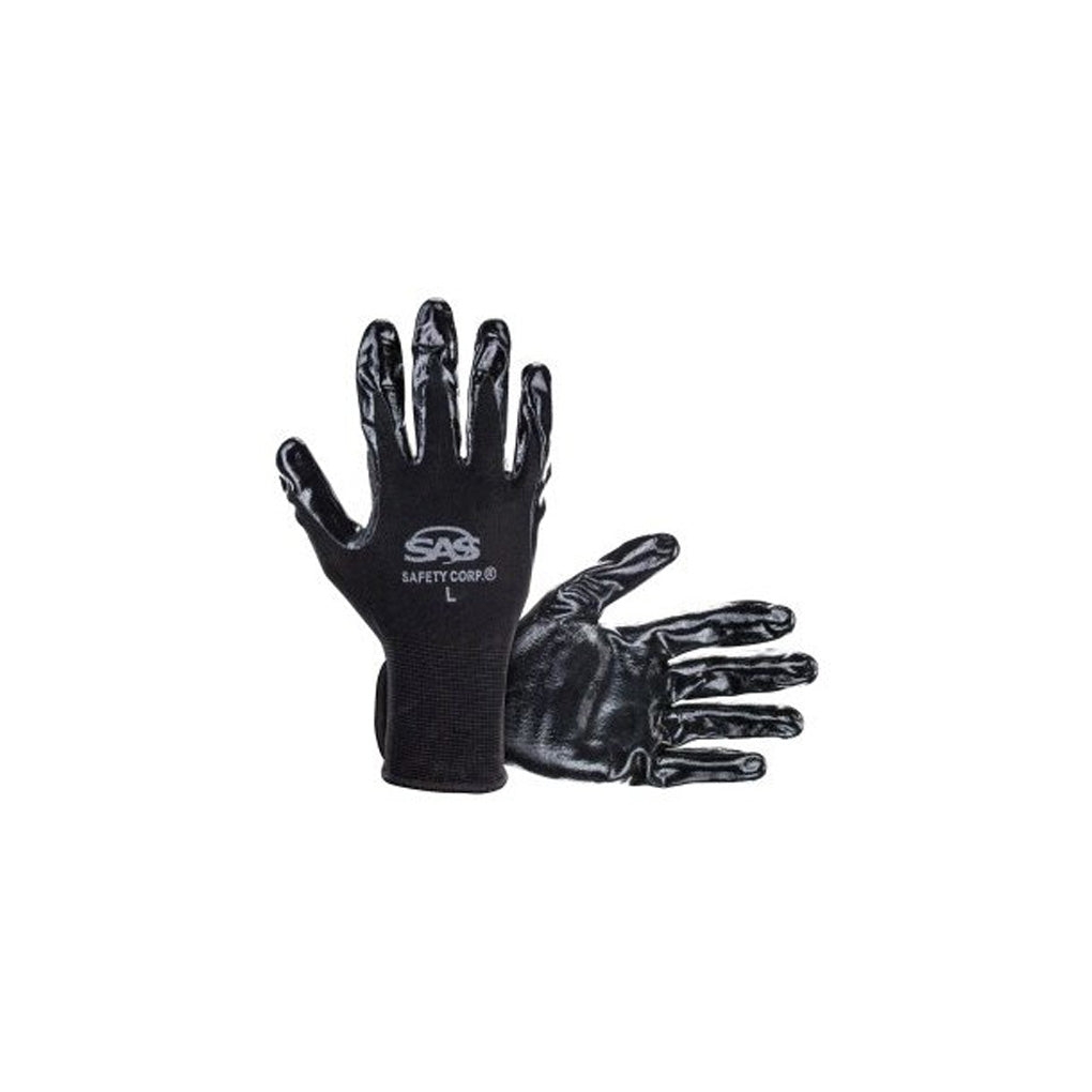 SAS 640-1908 PawZ Black Nylon Knit Shell Gloves Nitrile Palm Coating Medium