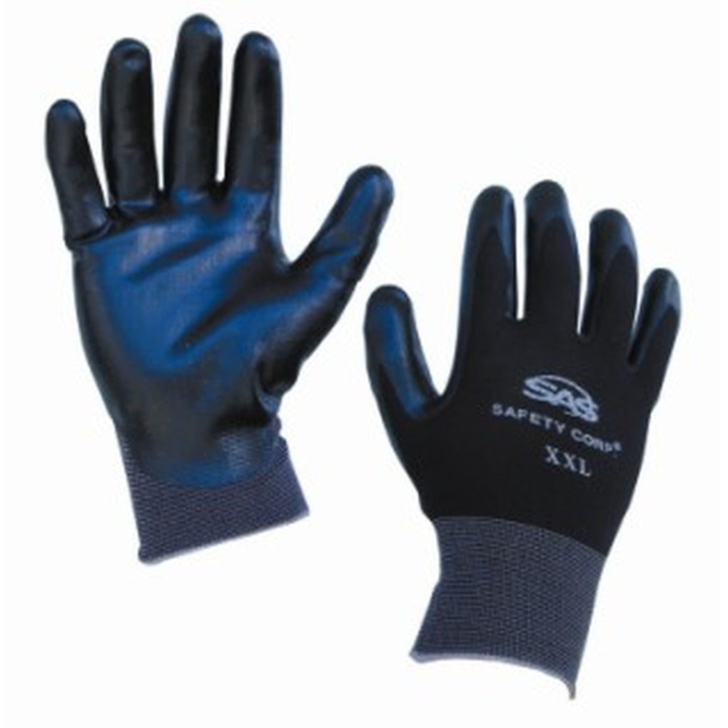 SAS 640-1911 15 Gauge Nitrile Coated Black Nylon General Purpose Gloves XX-Large