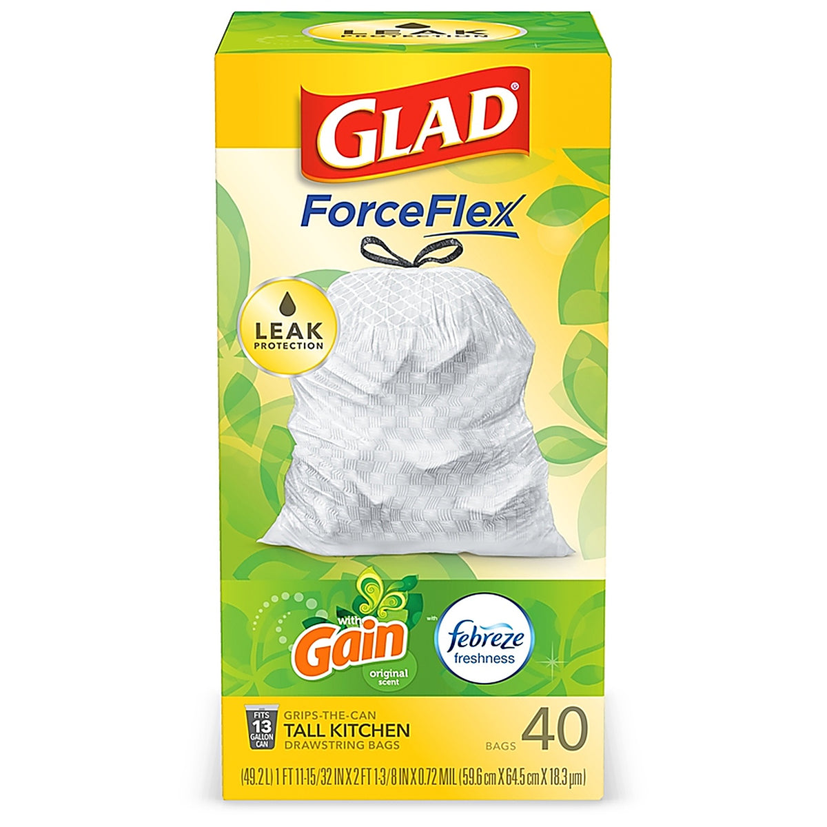 Glad 78685 Gain 13 gal. Fresh Scent Trash Bags Drawstring 40/Pack