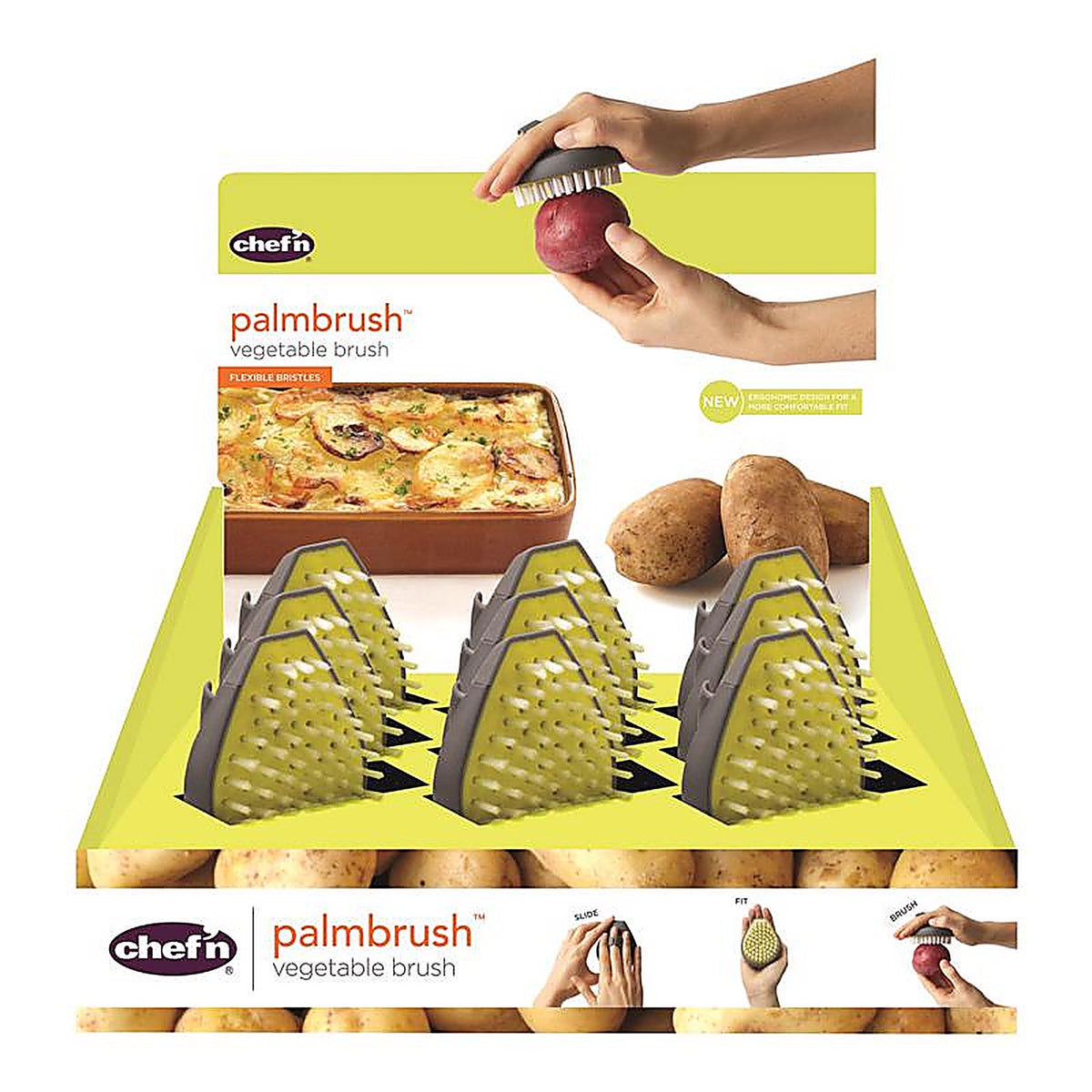 Chef'n 102-216-336 Palmbrush Gray/Yellow Plastic Vegetable Brush