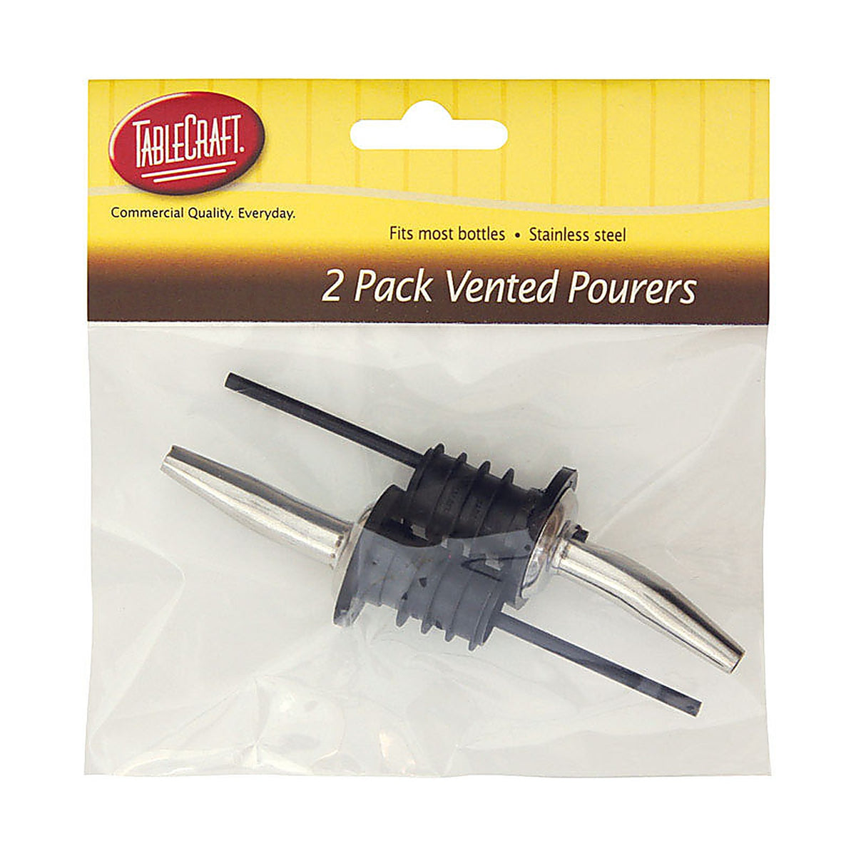 Tablecraft H599P2 1-1/8 in. W x 4-3/4 in. L Black/Silver Stainless Steel Vented Bottle Pourer