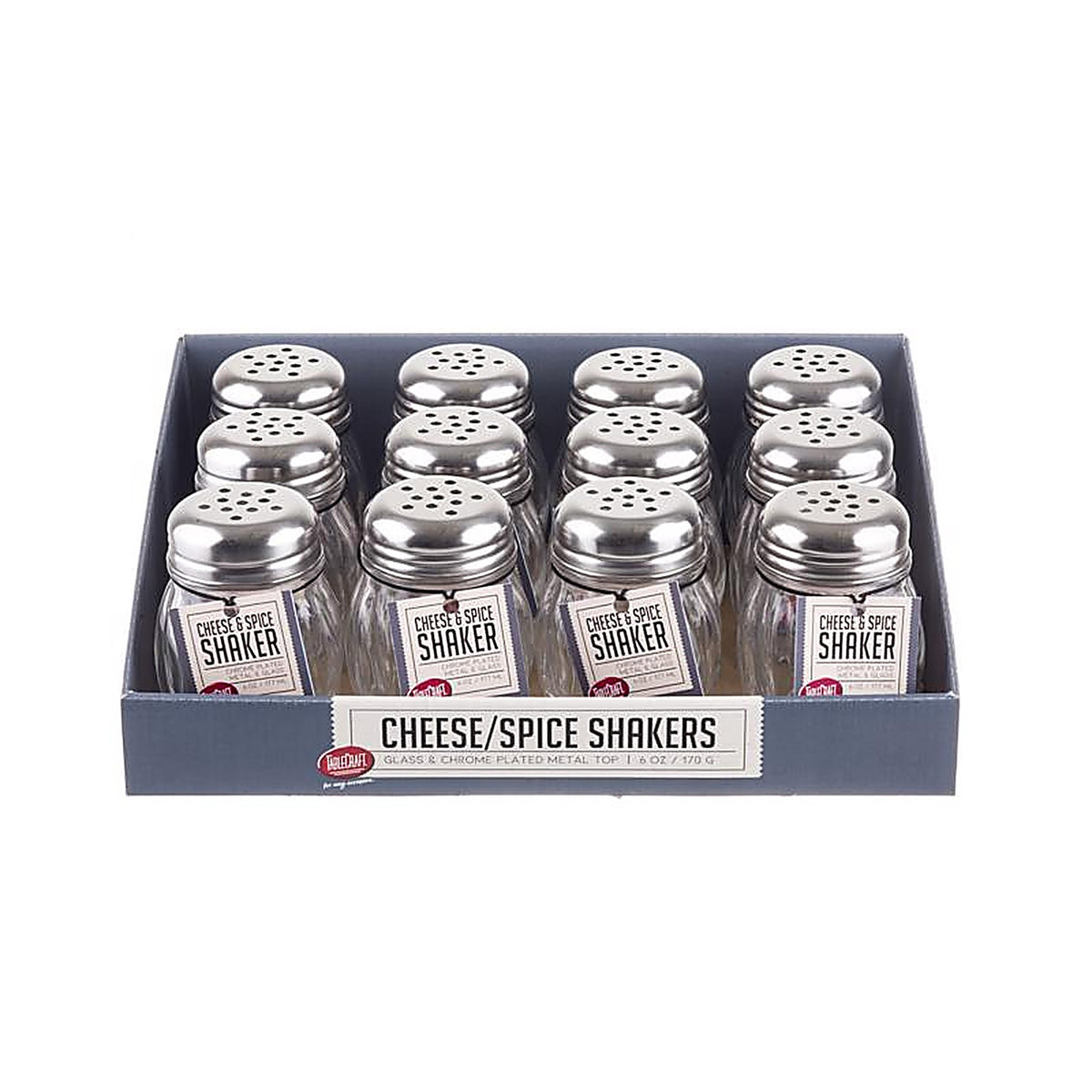 Tablecraft H260CD Clear Glass/Steel Cheese/Spice Shaker