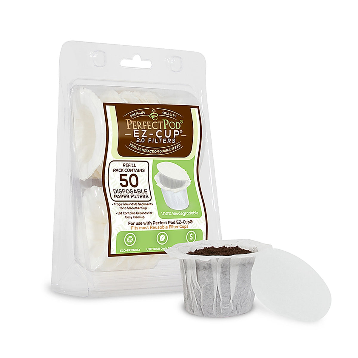 Perfect Pod K85753 EZ-Cup 2.0 White Plastic Disposable Cup Filters
