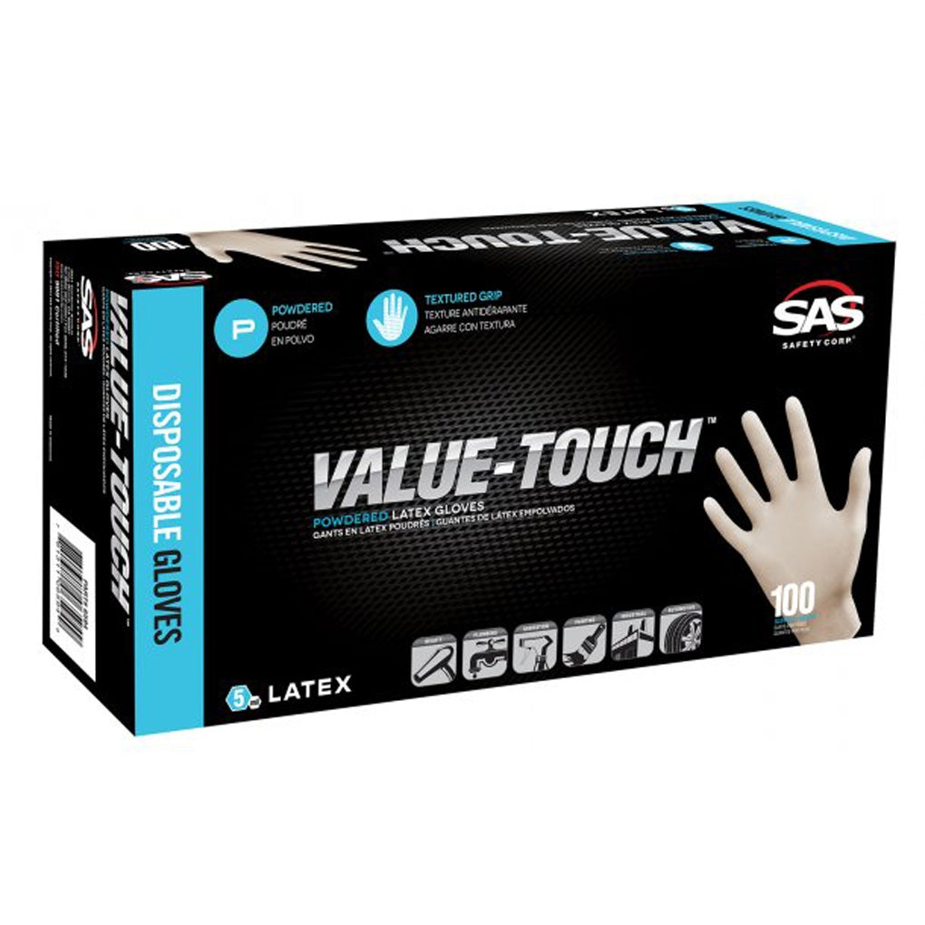 SAS 6593-20 Value-Touch Powder-Free Latex Gloves, Large 100/Pack