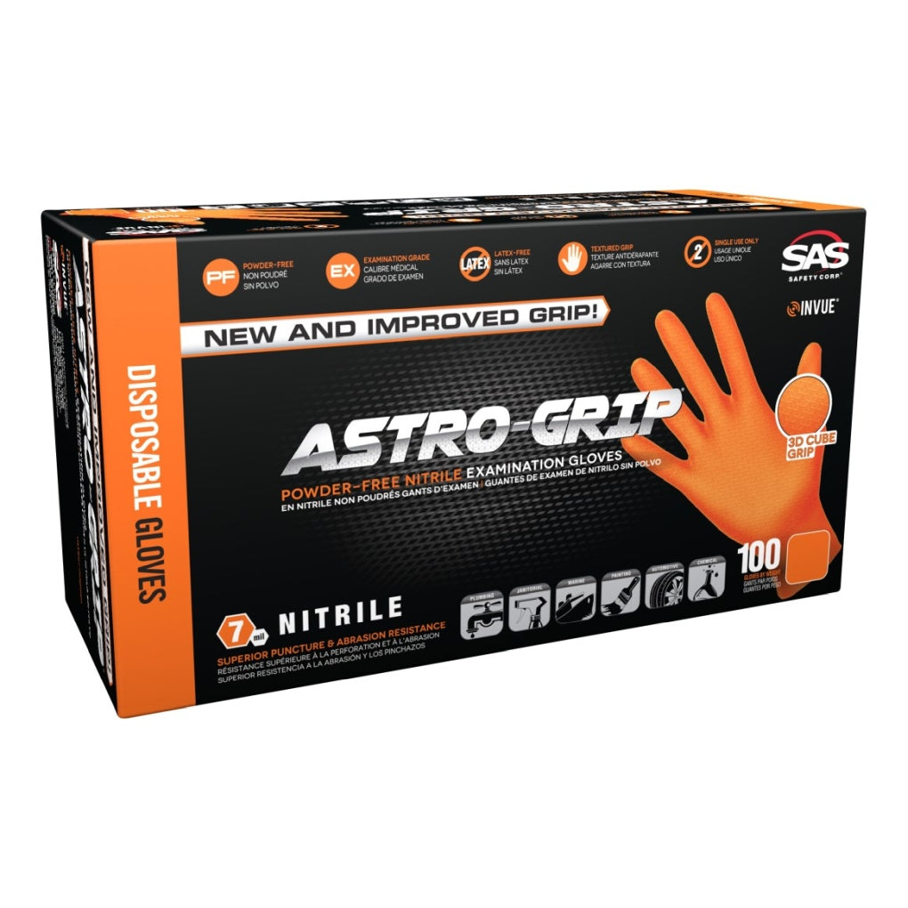SAS 66473 Astro-Grip Powder-Free Nitrile Exam Grade Disposable Gloves 7 Mil Large 100/Pack