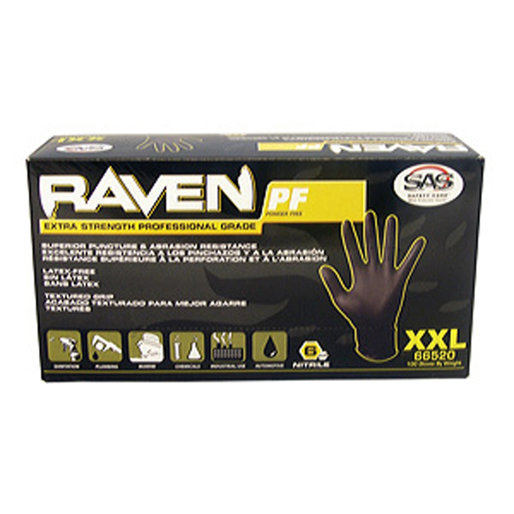 SAS 66516 Raven Powder-Free Nitrile Gloves, Small 100/Pack