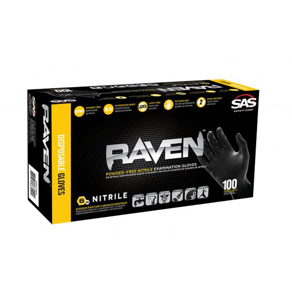 SAS 66517 Raven Powder-Free Nitrile Gloves, Medium 100/Pack