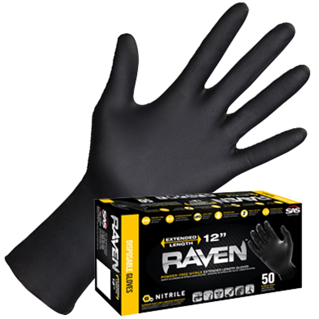 SAS 66518-01 Raven Powder-Free Nitrile Gloves, Large 50/Pack