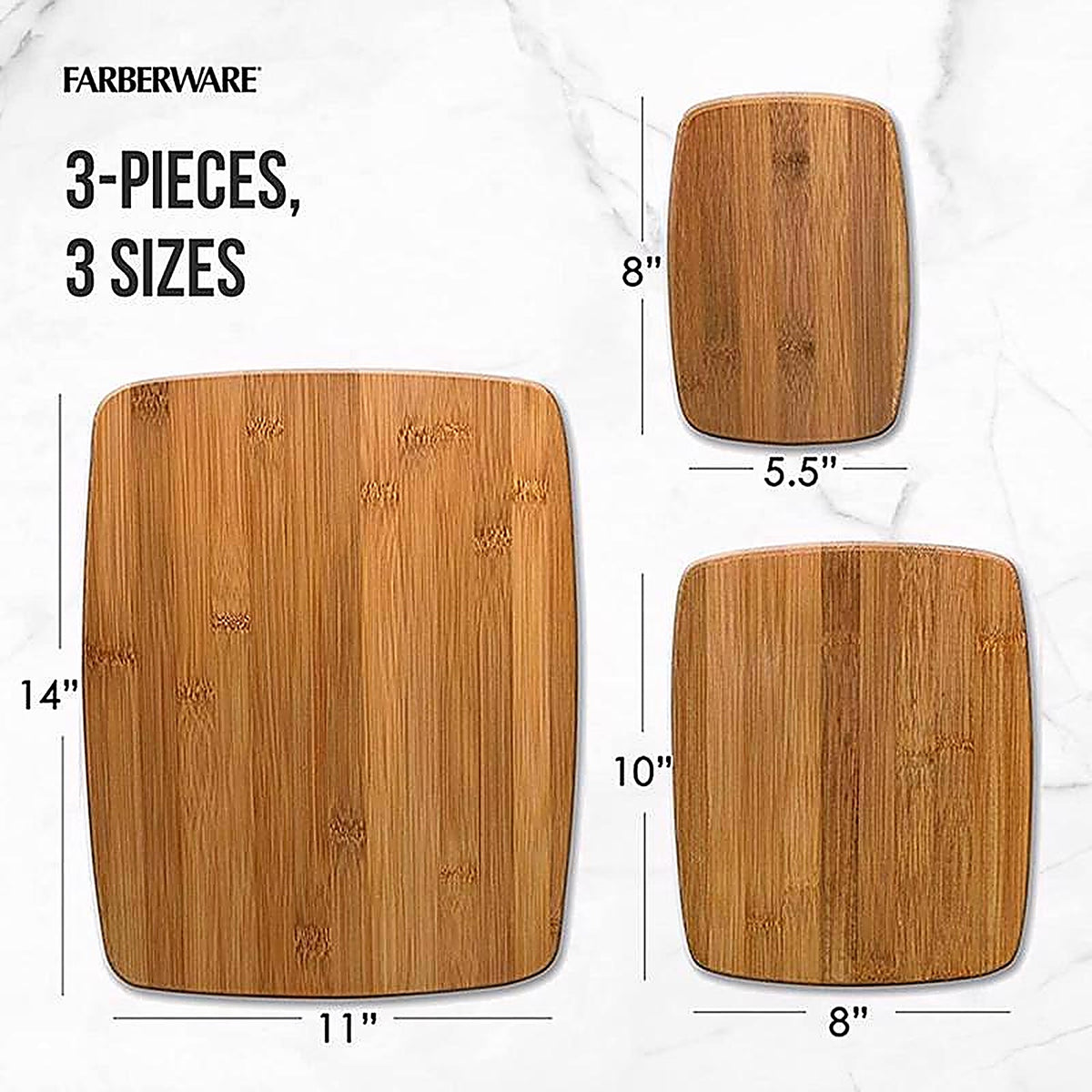 Farberware 5070344 14 in. L x 11 in. W x 0.25 in. Bamboo Cutting Board Set