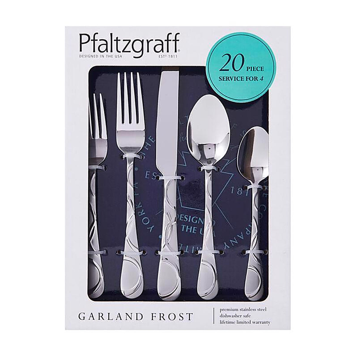Pfaltzgraff 5153138 Silver Stainless Steel Swirl Pattern on handle Flatware Set 20/Pack