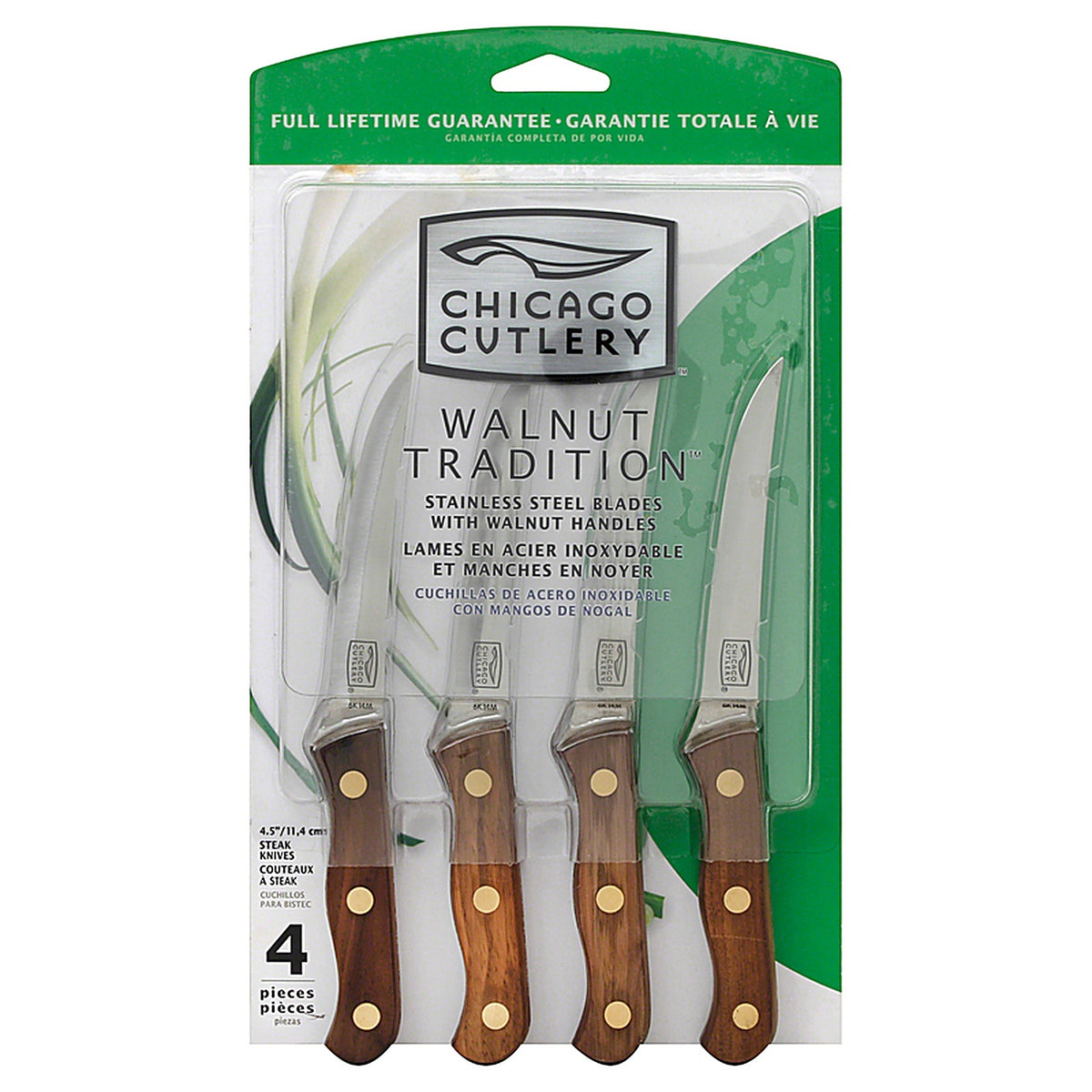Chicago Cutlery B144 Walnut Tradition Stainless Steel Steak Knife Set 4/pc.