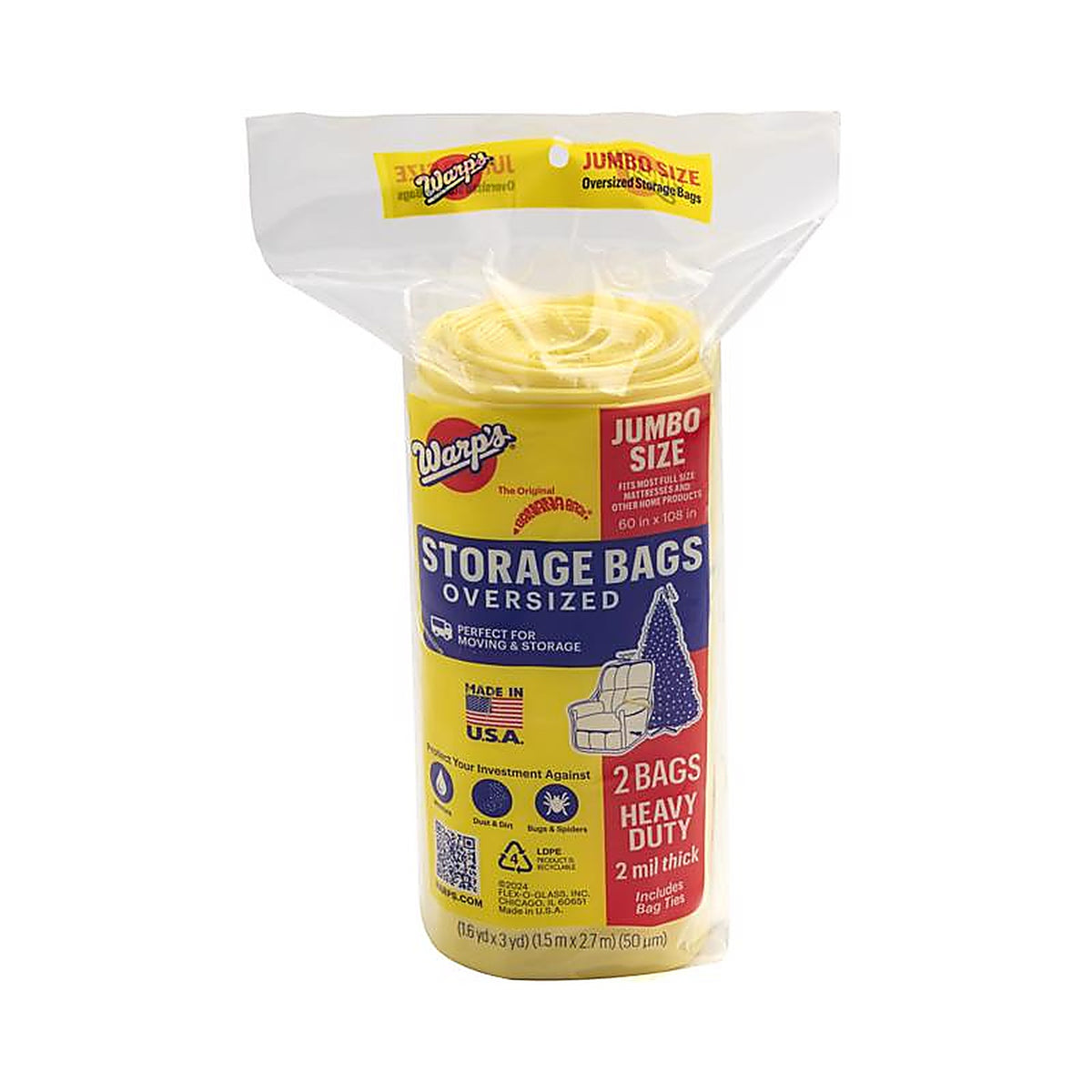 Warp's CB-60 Jumbo Yellow Storage Bag 60" x 108" 2/Pack