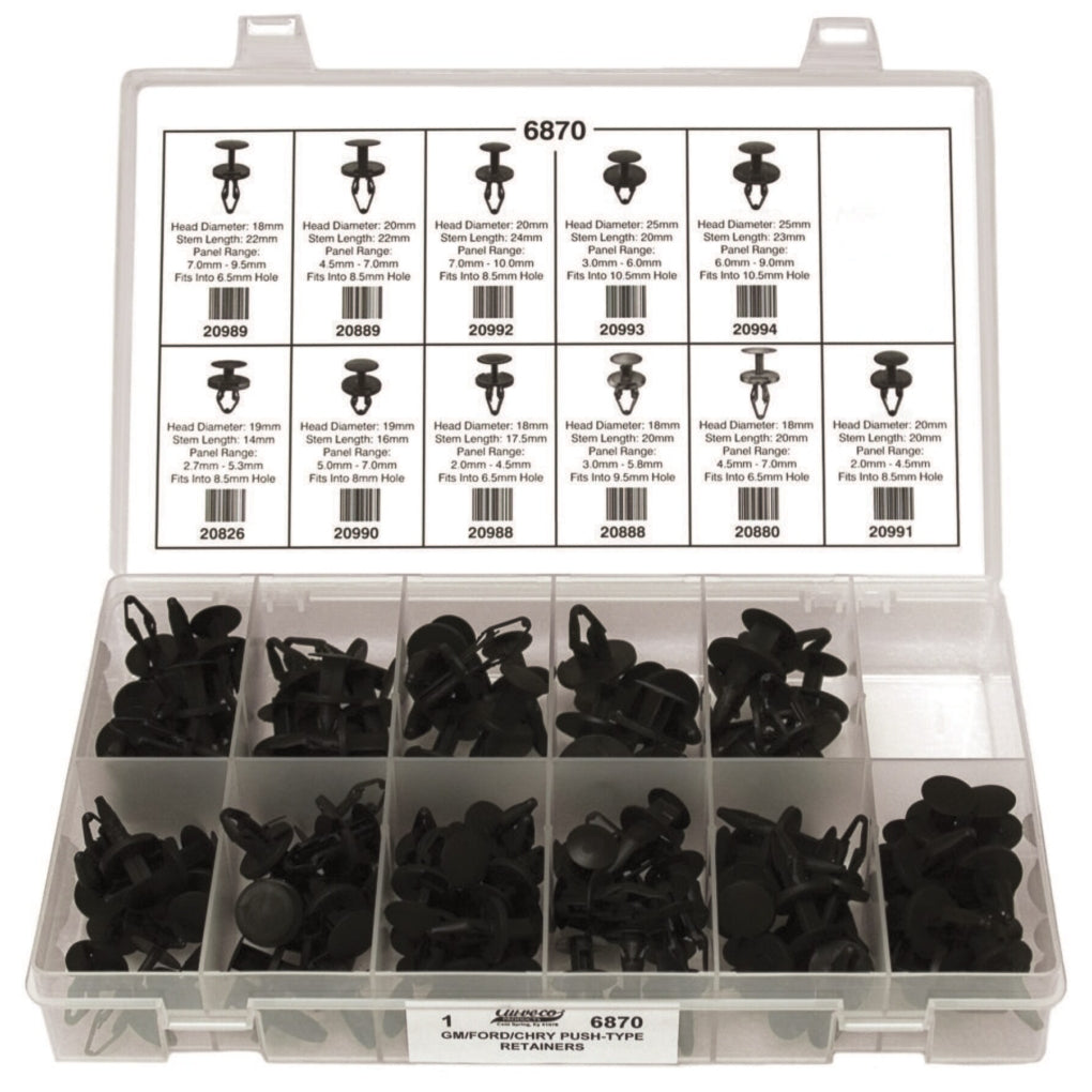 Auveco 6870 Push-Type Retainer Quick-Select Kit GM-Ford-Chrysler Assortment