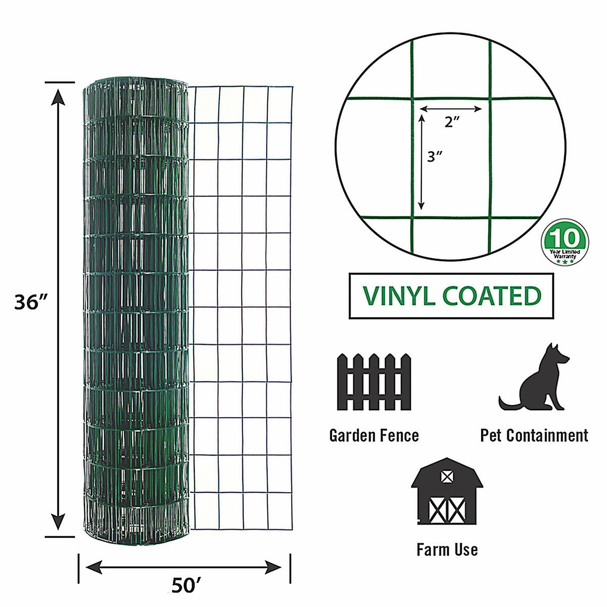 Garden Zone 23650 36 in. H x 50 ft. L Steel Garden Fence Green