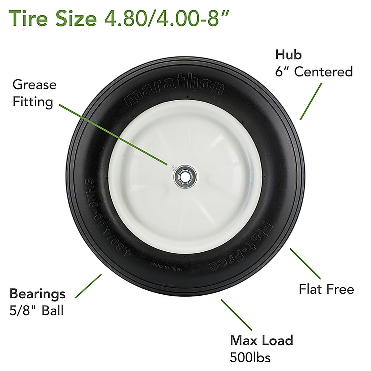 Marathon 00001 8 in. Dia. x 15.5 in. Dia. 500 lb. capacity Centered Wheelbarrow Tire Polyurethane 1/Pack