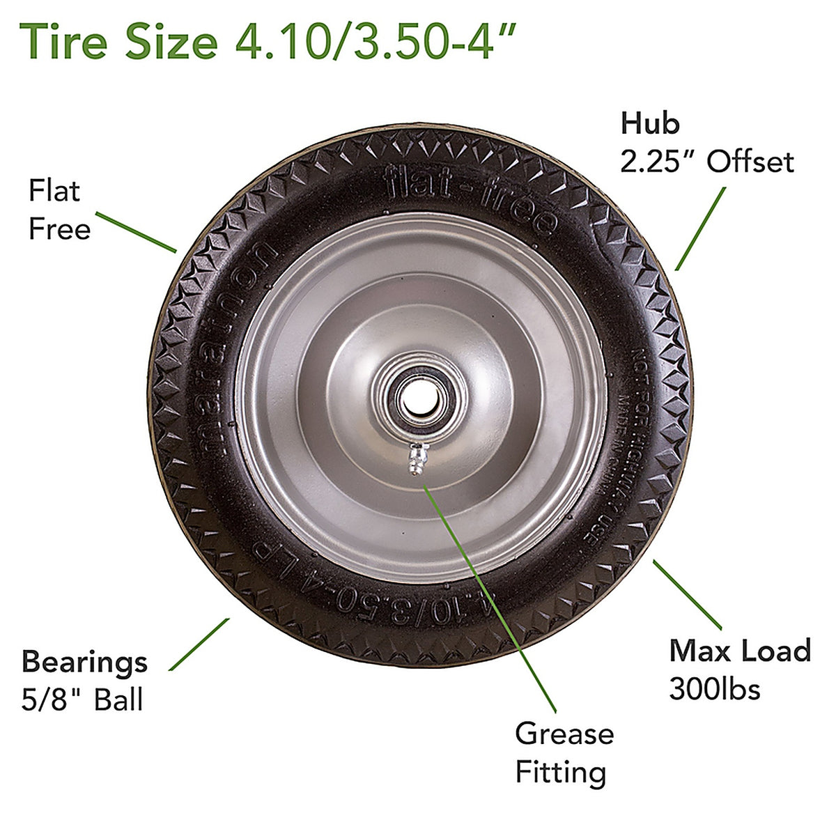 Marathon 0010 Universal Fit 4 in. Dia. x 10.3 in. Dia. 300 lb. capacity Offset Hand Truck Tire Polyurethane
