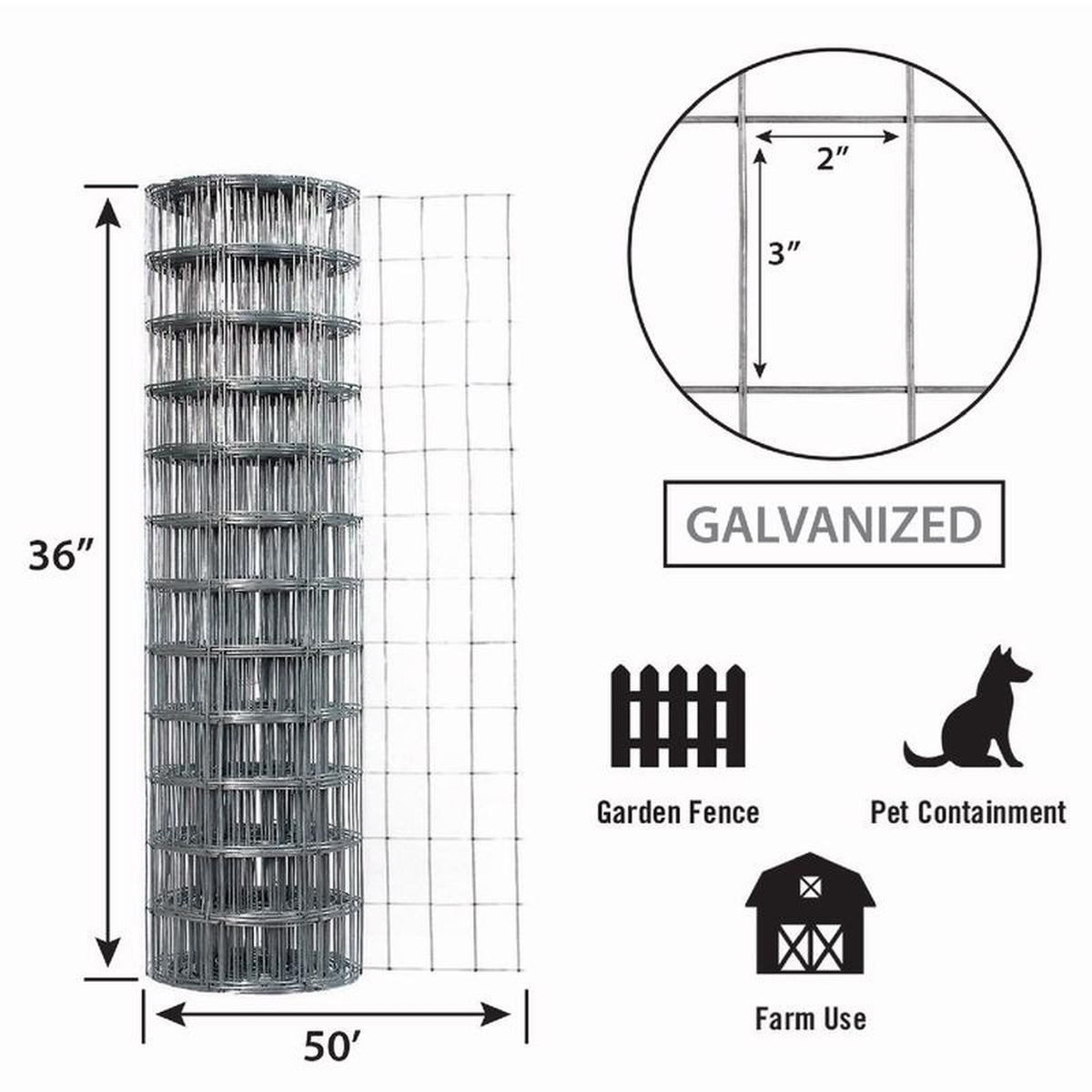 Garden Zone 33650 36 in. H x 50 ft. L Galvanized Steel Garden Fence Silver