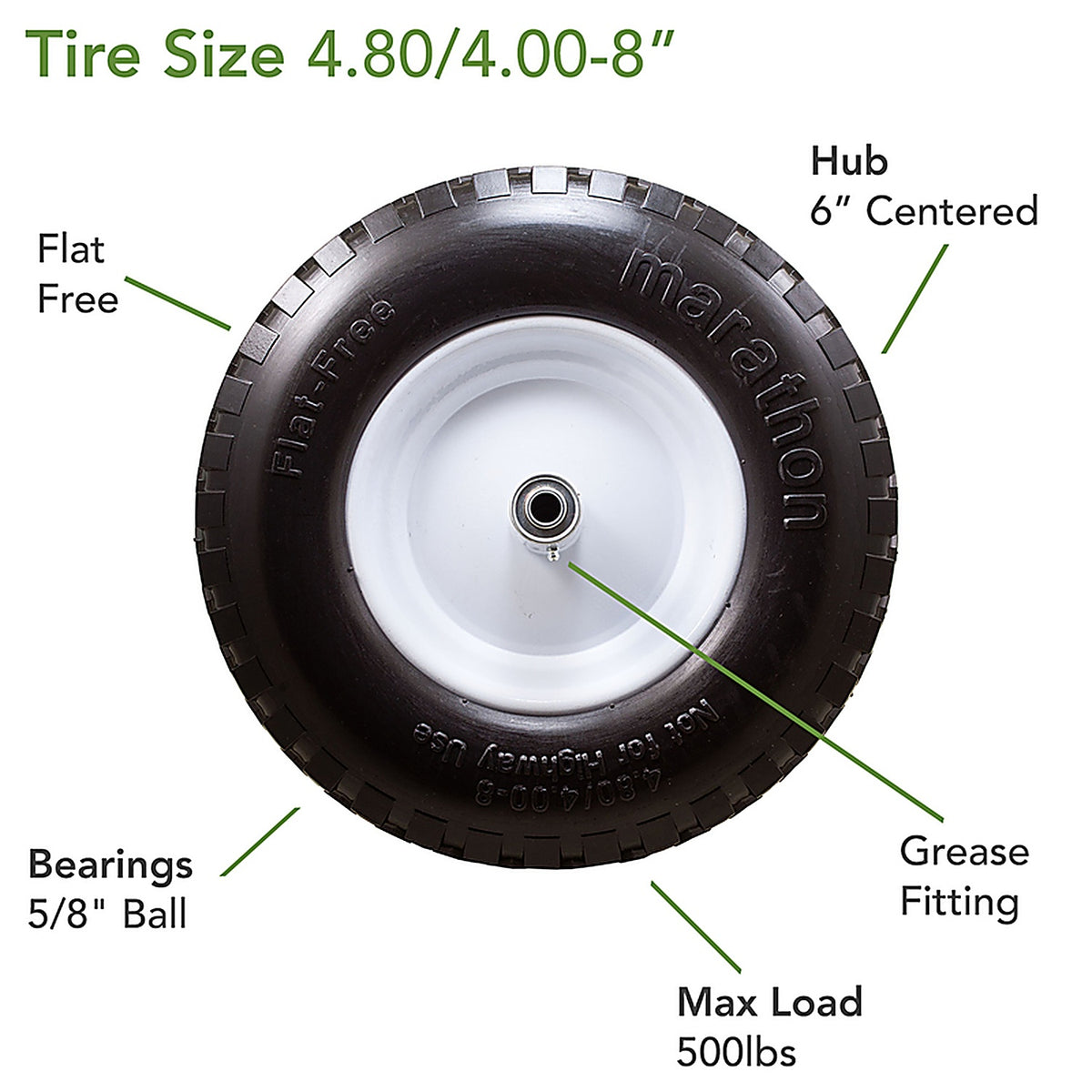Marathon 47 Universal Fit 8 in. Dia. x 15.5 in. Dia. 500 lb. capacity Centered Wheelbarrow Tire Polyurethane