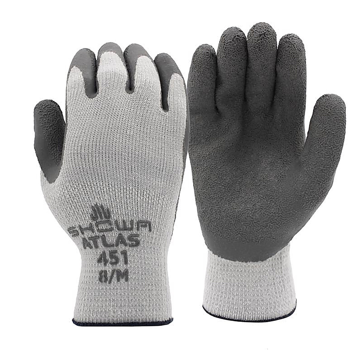 Atlas 451L-09.RT Therma Fit Unisex Indoor/Outdoor Rubber Latex Cold Weather Work Gloves Gray L 1 pair