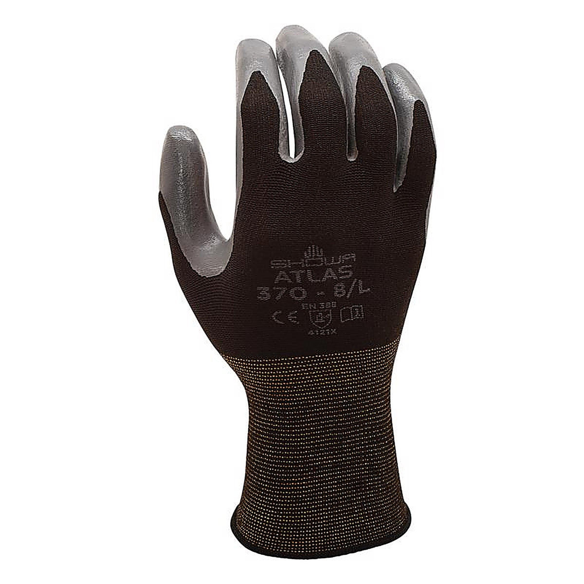 Atlas 370BM-07.RT Unisex Indoor/Outdoor Nitrile Dipped Gloves Black/Gray M 1 pair