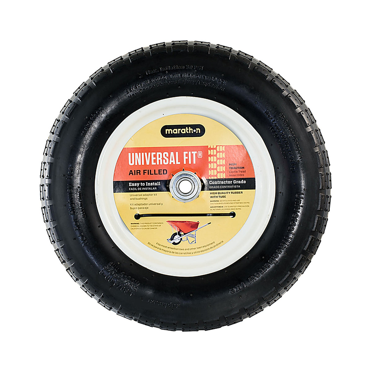 Marathon 20265 Universal Fit 8 in. Dia. x 14.5 in. Dia. 300 lb. capacity Centered Wheelbarrow Tire Rubber
