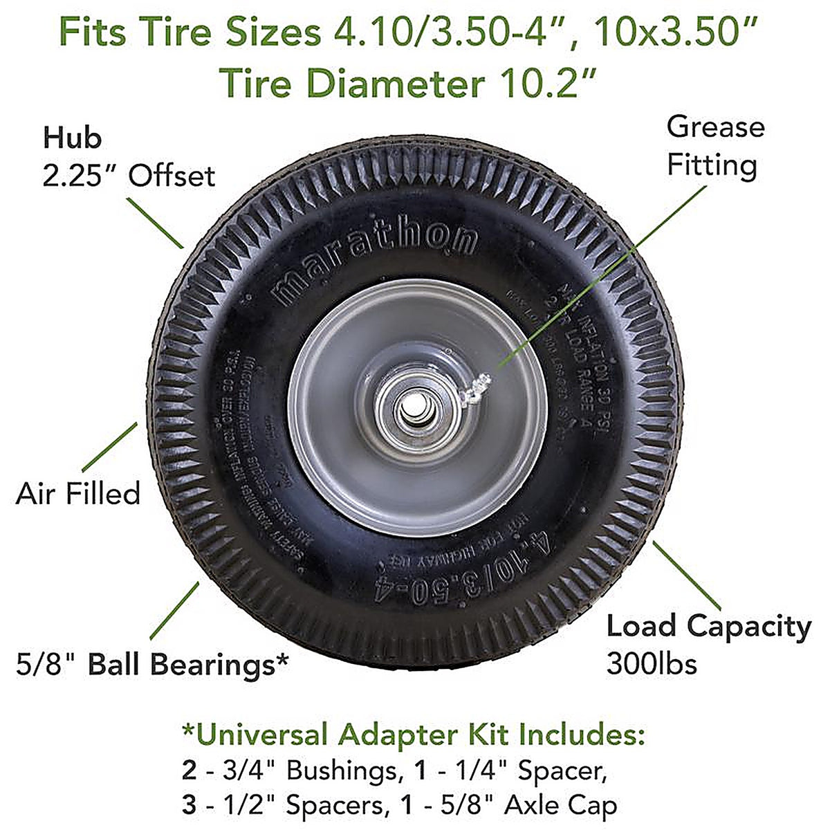 Marathon 20210 Universal Fit 4 in. Dia. x 10 in. Dia. 300 lb. capacity Offset Hand Truck Tire Rubber 1/Pack