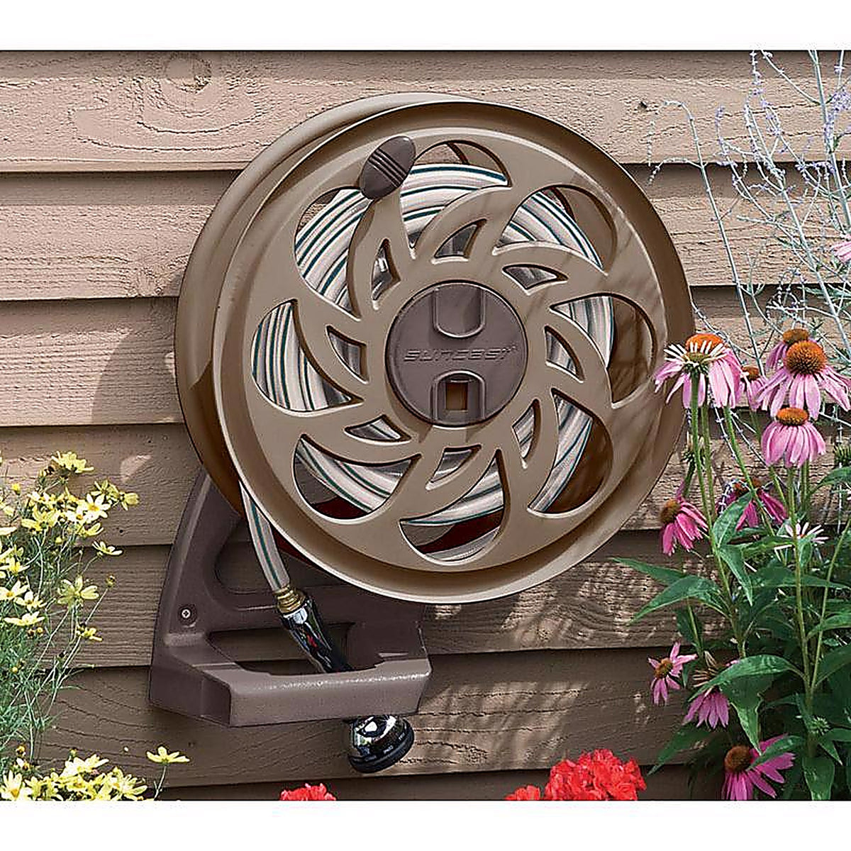 Suncast STA125B Slide Trak Hose Hideaway 125 ft. Wall Mount Hideaway Brown Hose Reel
