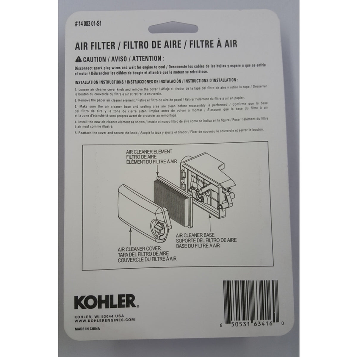 Kohler 14 083 01-S1 Small Engine Air Filter For Courage XT6-8
