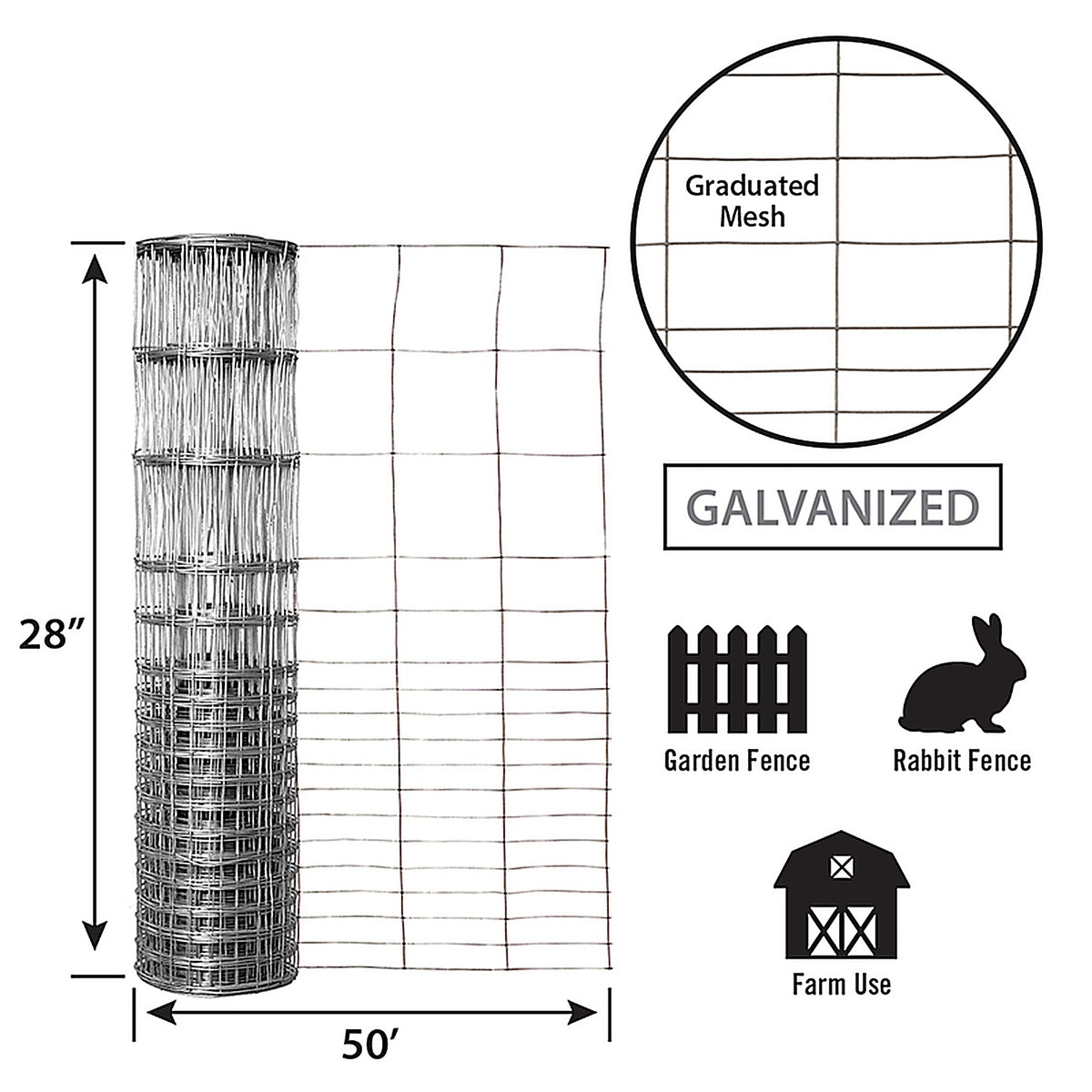 Garden Zone 342850 28 in. H x 50 ft. L Galvanized Steel Garden Fence Silver